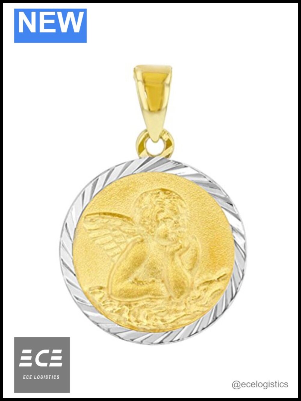 Solid 14k Yellow Gold Guardian Angel Medallion Charm Pendant Polished
